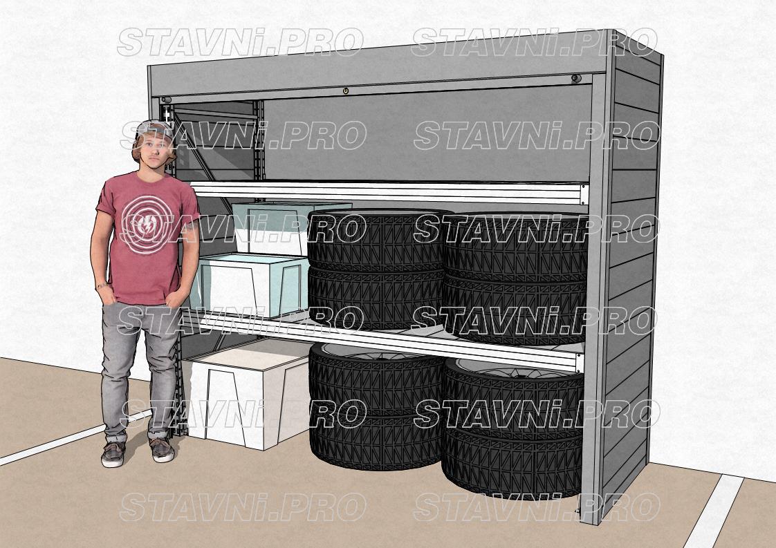 Пример шкафа с рольставнями для установки в паркинг для хранения автомобильных колес